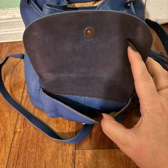 Navy Blue Leather Mini Backpack - Picture 3 of 5